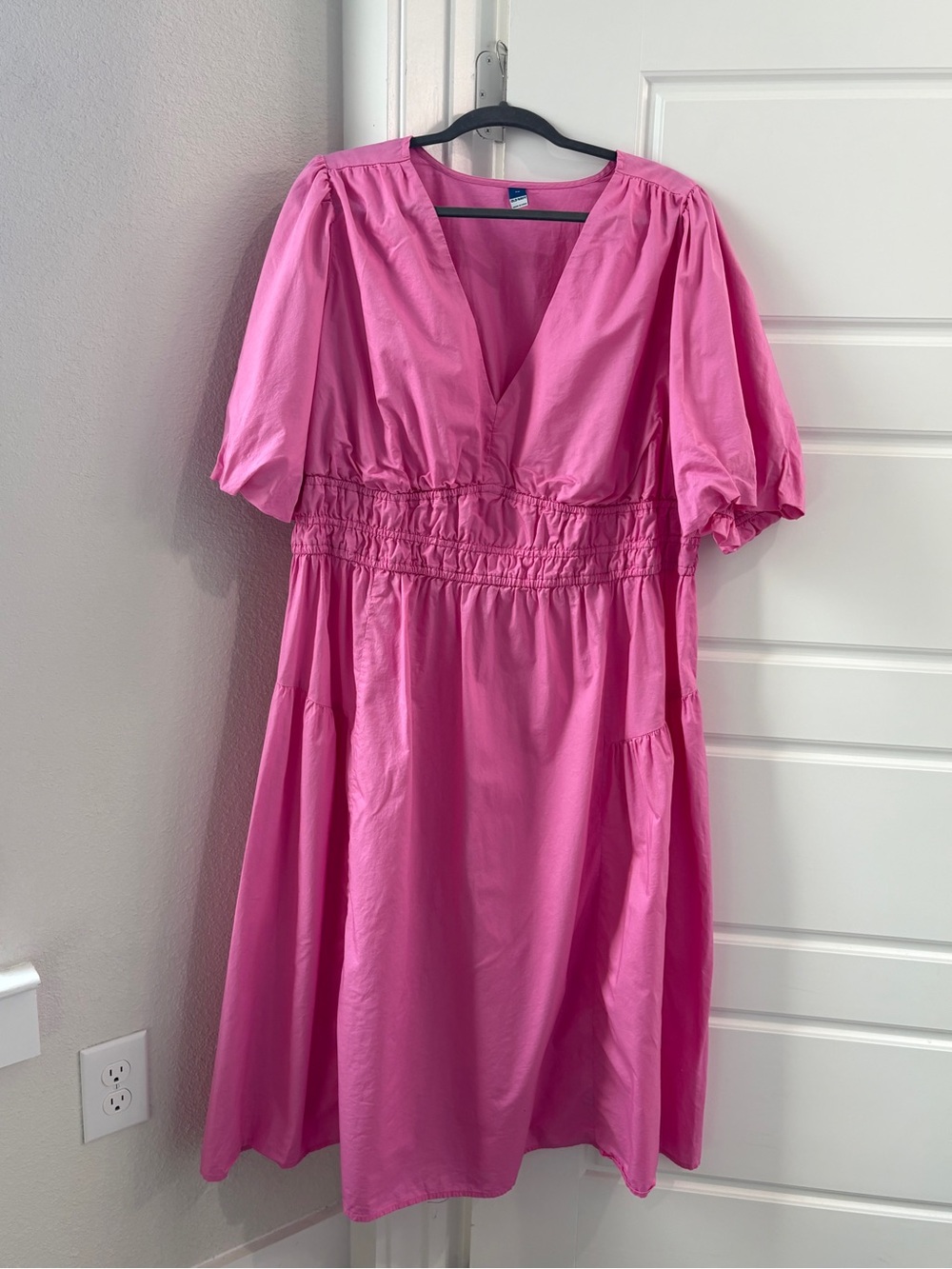 Old Navy 2X Cotton Pink V-Neck Puff Sleeve Dress